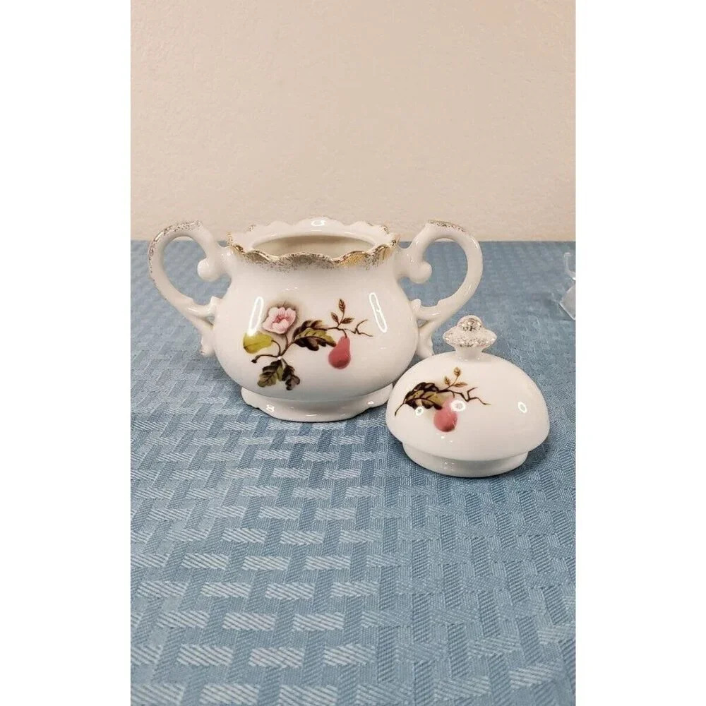 LEFTON CHINA SUGAR BOWL W/LID PAER FLORAL LEAF PATTERN NE 4354 Hand Panted - Picture 5 of 8